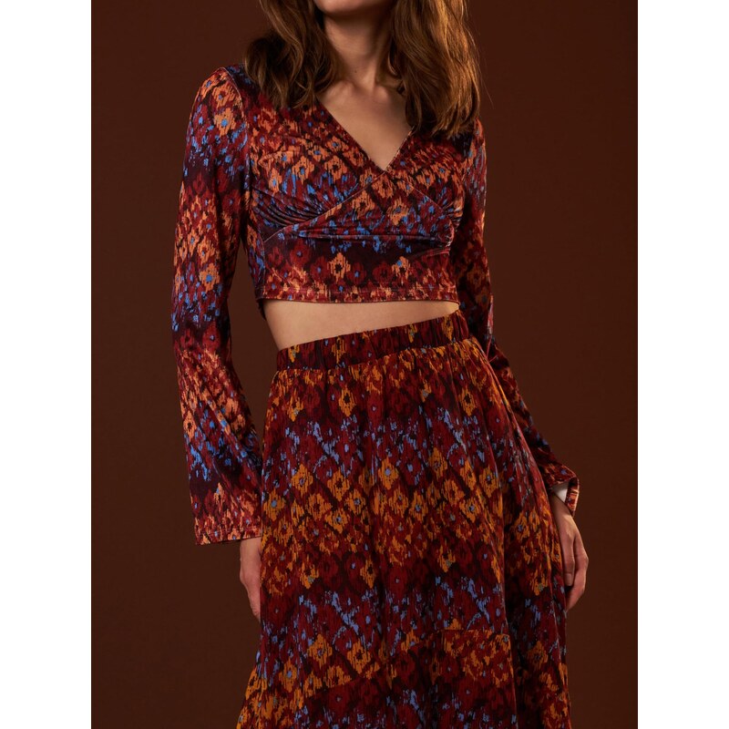Sinsay - Vzorovaná crop top halenka s dlouhými rukávy - vícebarevná 74251347