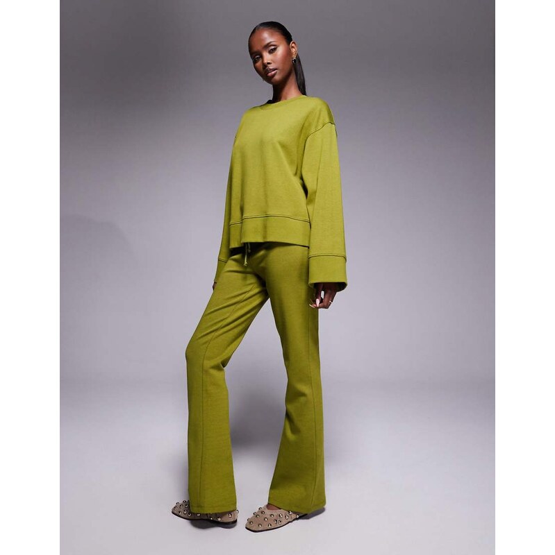 ASOS DESIGN co-ord interlock flared jogger in olive green-No