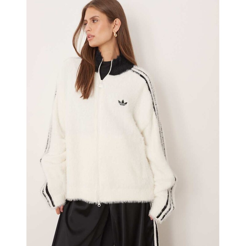 adidas Originals Classic fuzzy track top in off white and black