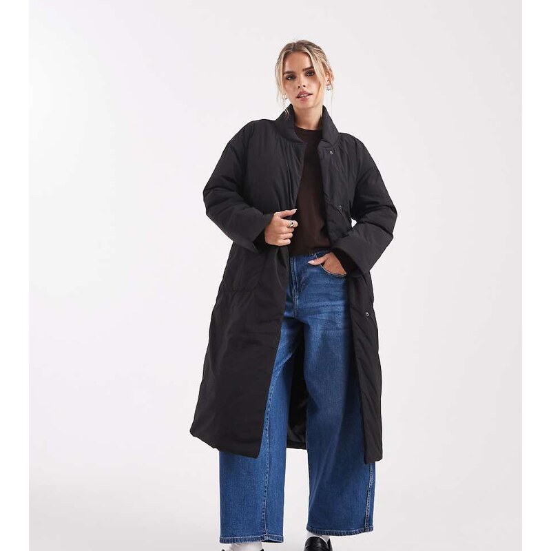 ONLY Petite tie waist longline coat in black 109635228