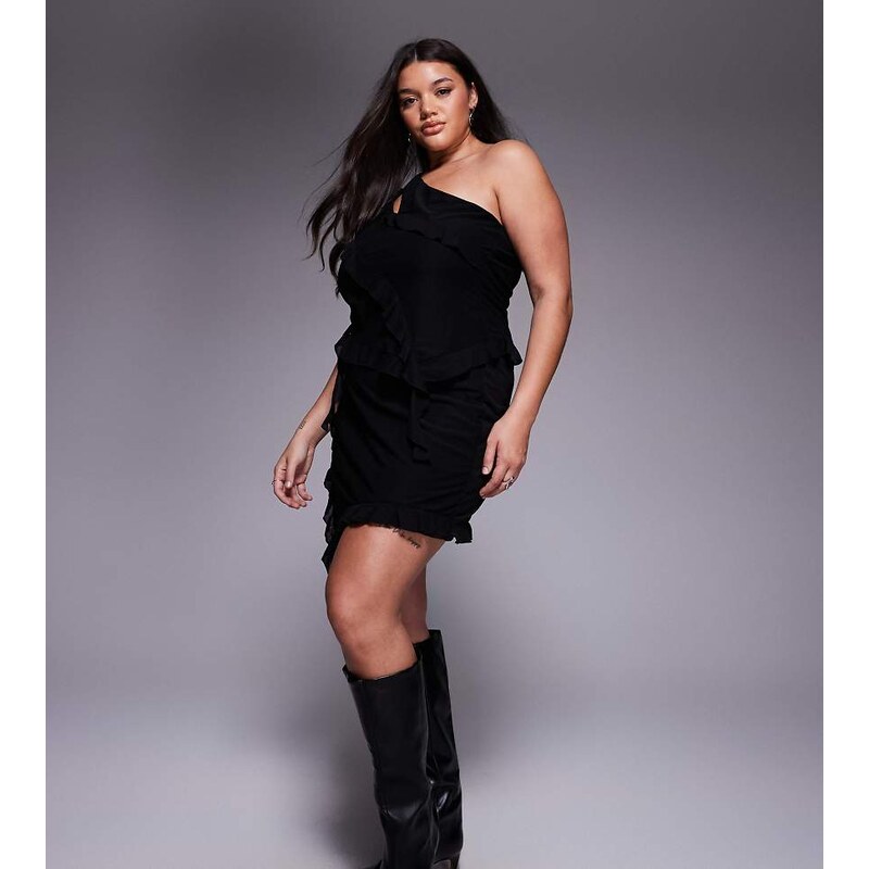 ASOS Curve ASOS DESIGN Curve co-ord mesh asymmetric ruffle mini skirt 109635303