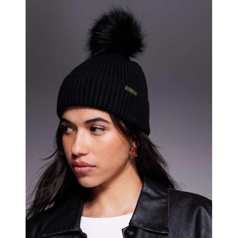 Barbour International Mallory pom beanie hat in black 109635311