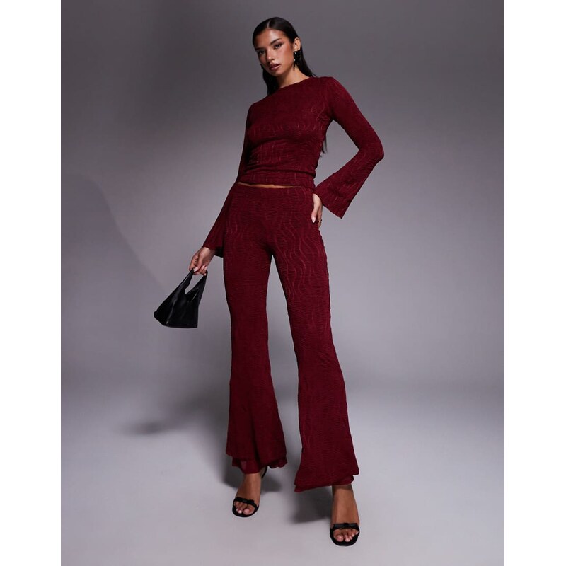 ASOS DESIGN co-ord textured high waist flared leg trousers in