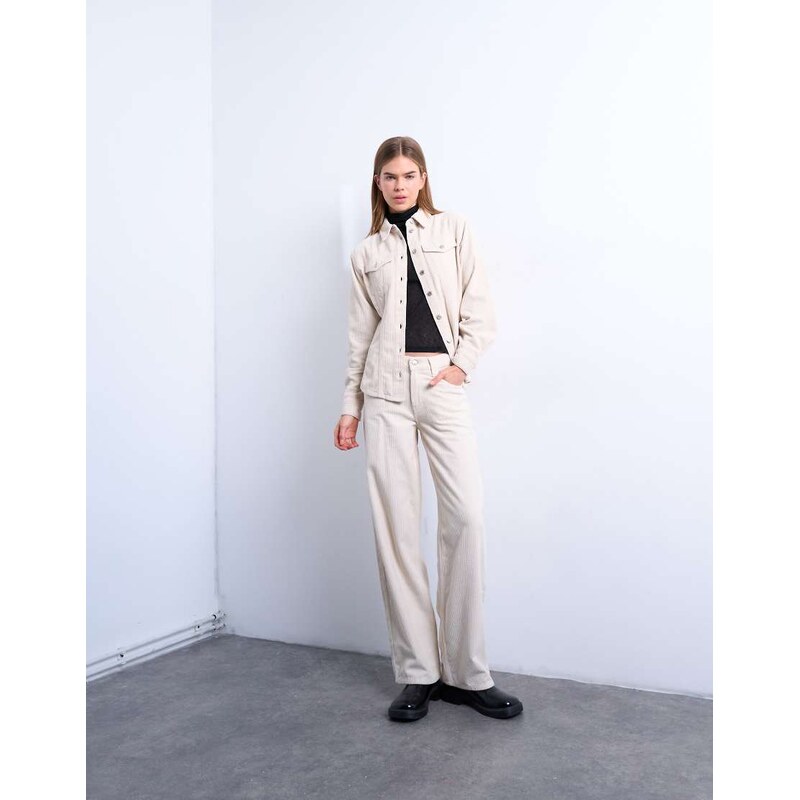 Topshop Cinch low rise jean in pearl cord-White 109635344