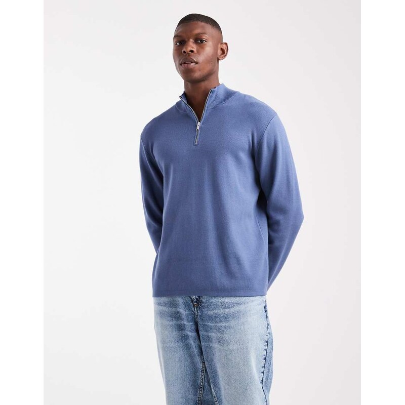 New Look 1/4 zip premium knit jumper in dark blue