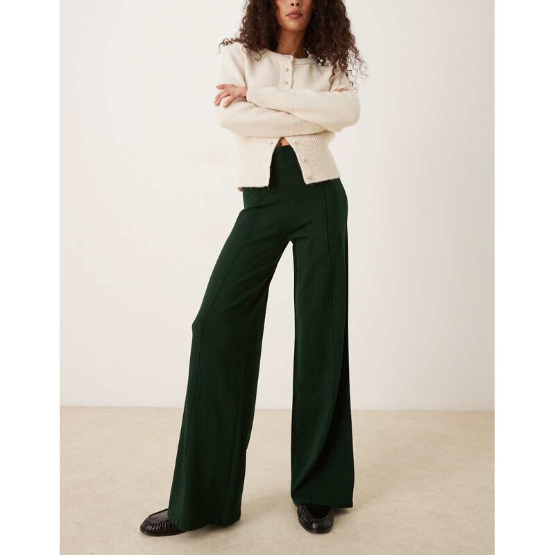 Mango knitted pleat front trouser co-ord in khaki-Green 109635378