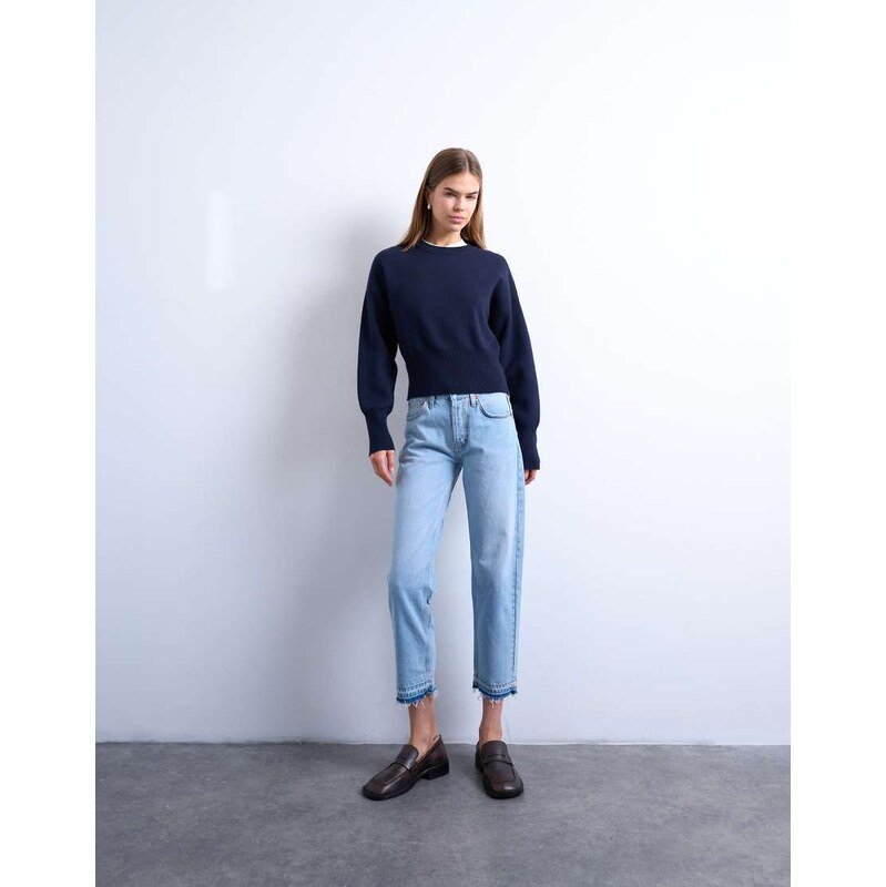 Topshop Runway mid rise straight cropped jean with let down hem