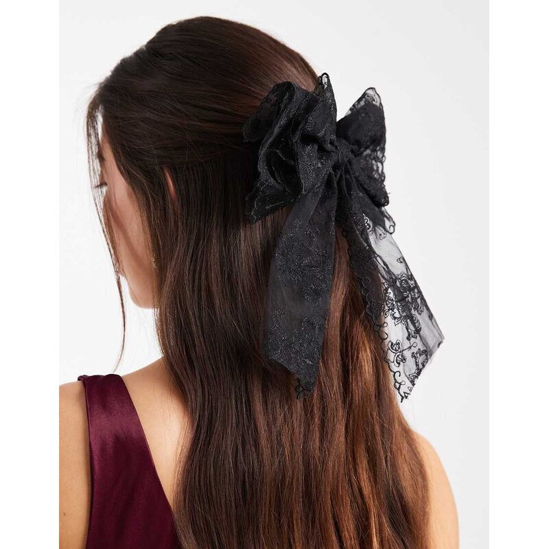 ASOS DESIGN XL lace hair bow-Black 109635400