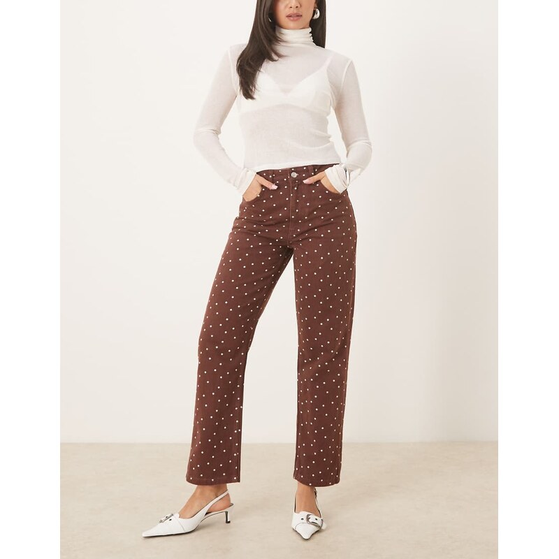 ASOS DESIGN cropped slim leg jean in brown micro polka dot
