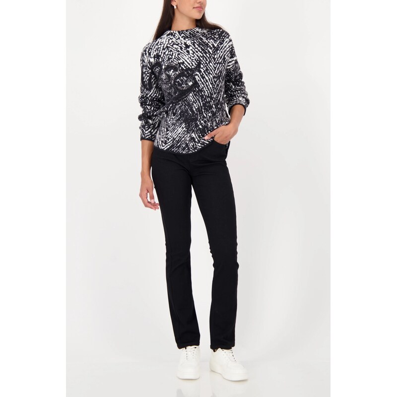 MONARI FASHION CONTRASTS dámská svetr černobílý s kamínky
