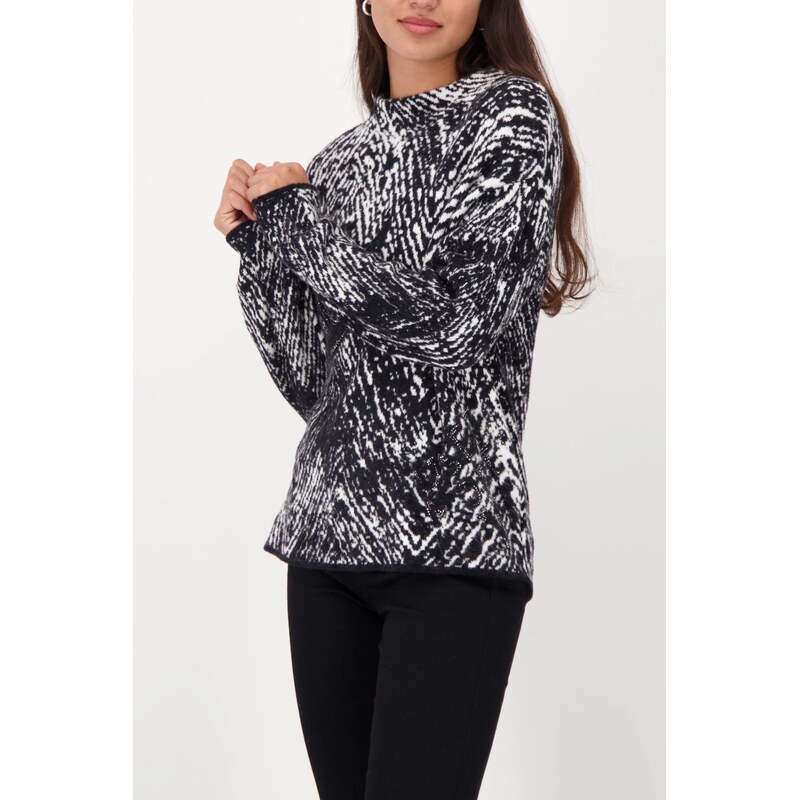 MONARI FASHION CONTRASTS dámská svetr černobílý s kamínky