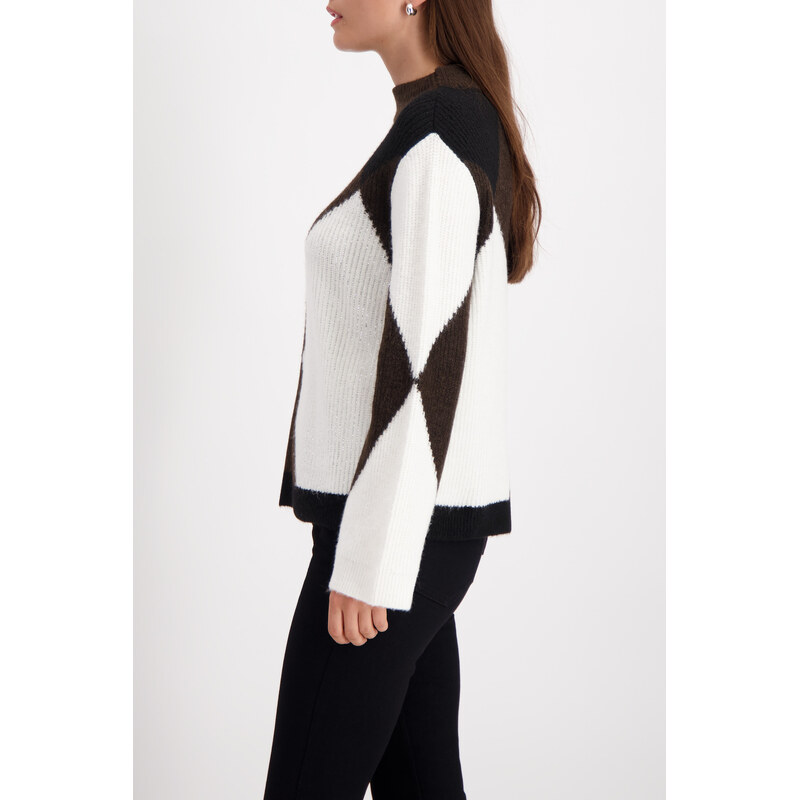 MONARI FASHION CONTRASTS dámský svetr černohnědobílý s kamínky