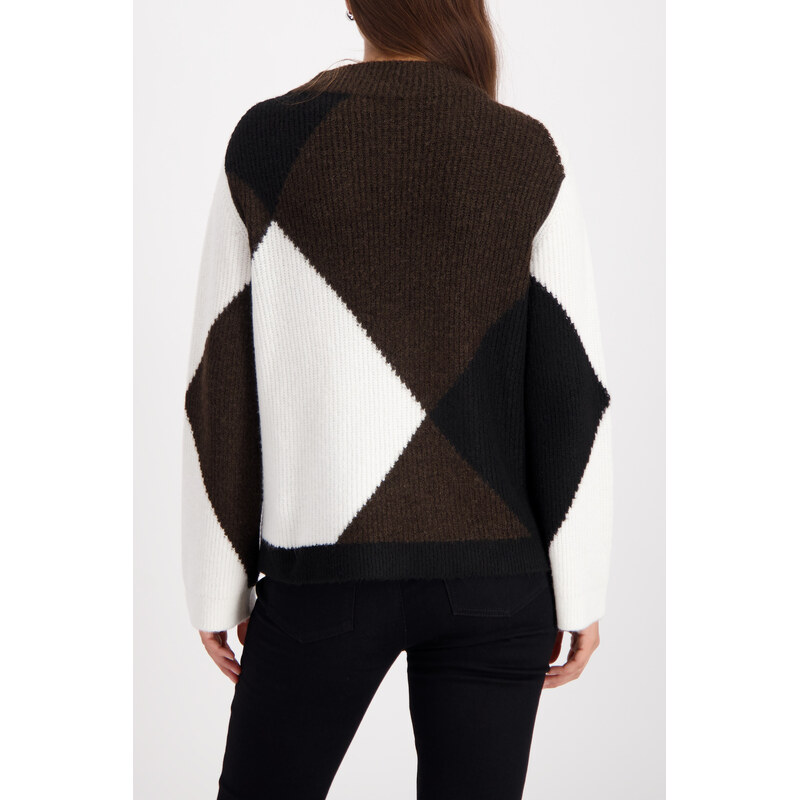 MONARI FASHION CONTRASTS dámský svetr černohnědobílý s kamínky