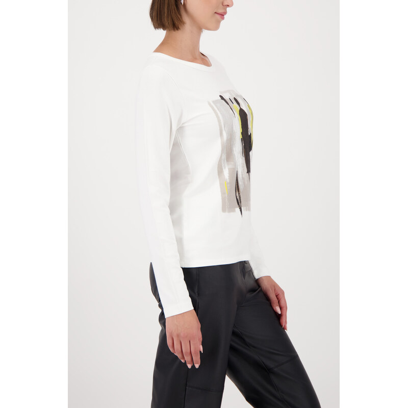 MONARI FASHION CONTRASTS dámské triko bílé s potiskem a kamínky