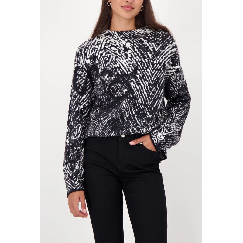MONARI FASHION CONTRASTS dámská svetr černobílý s kamínky