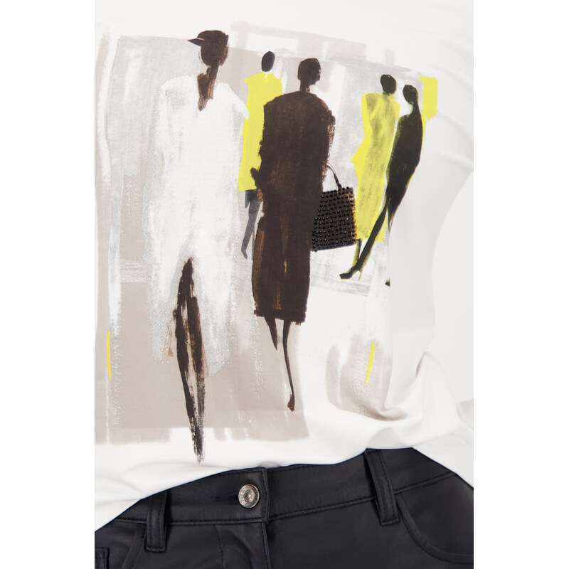 MONARI FASHION CONTRASTS dámské triko bílé s potiskem a kamínky