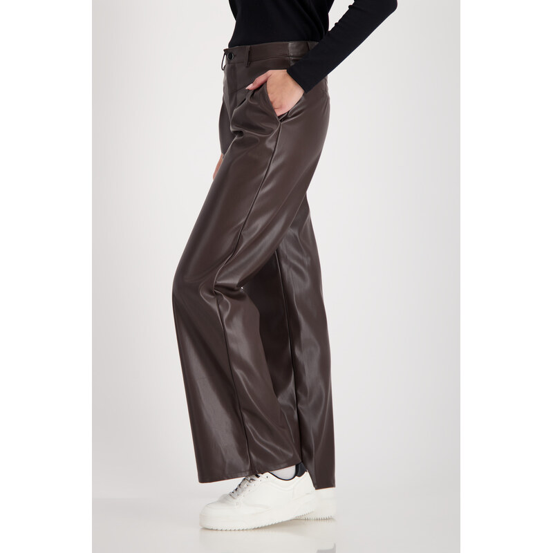 MONARI FASHION CONTRASTS dámské kalhoty tmavě hnědé koženkové