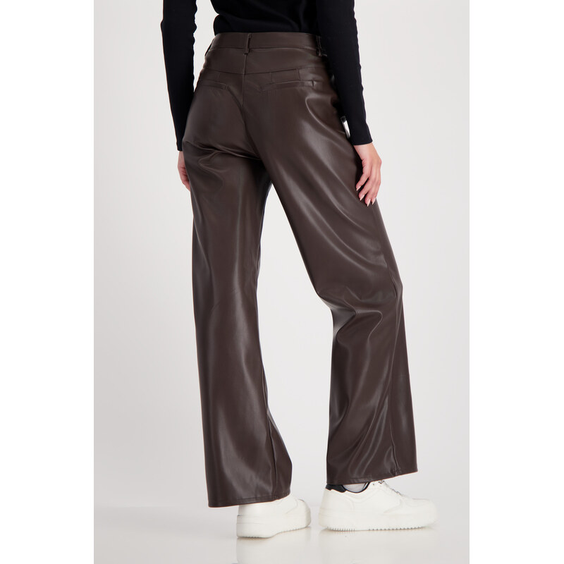 MONARI FASHION CONTRASTS dámské kalhoty tmavě hnědé koženkové