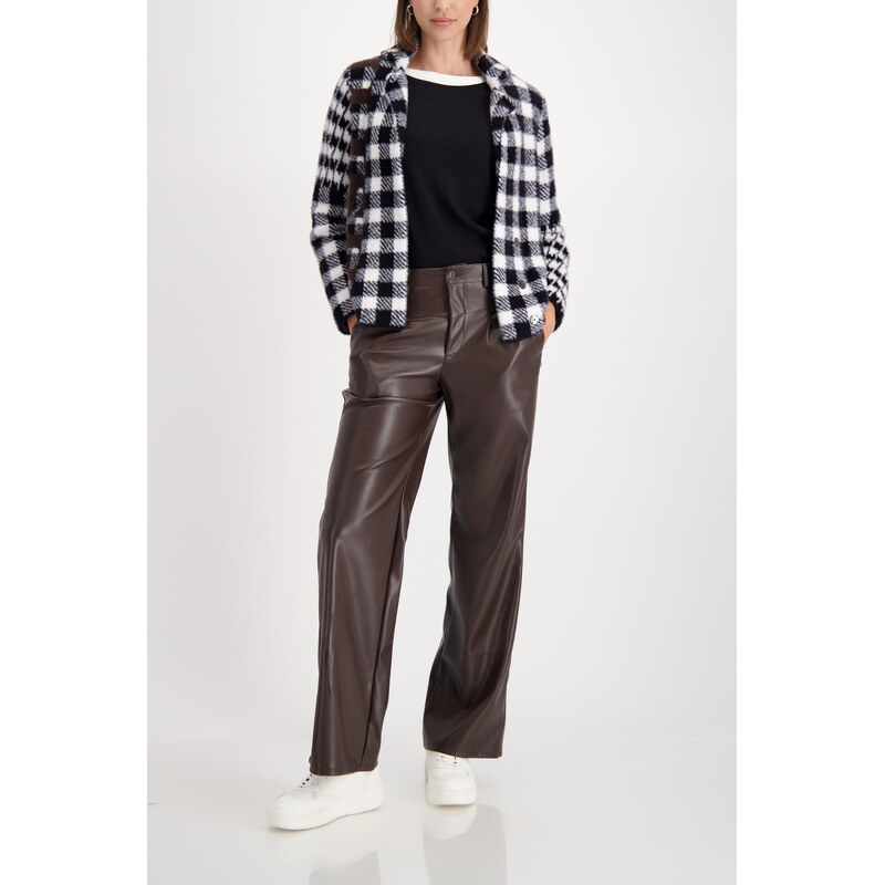 MONARI FASHION CONTRASTS dámské kalhoty tmavě hnědé koženkové