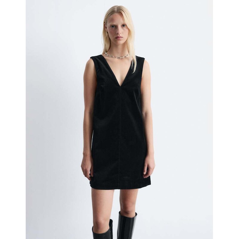 & Other Stories stretch velvet v-neck mini dress with front seam