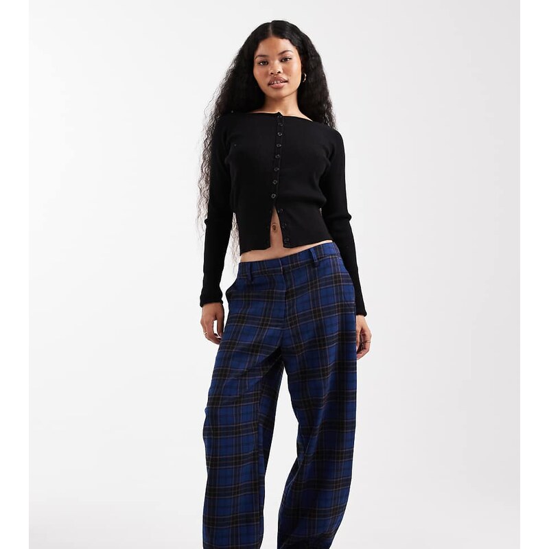 ASOS DESIGN Petite tailored barrel trousers co-ord in blue check-Multi 115514102