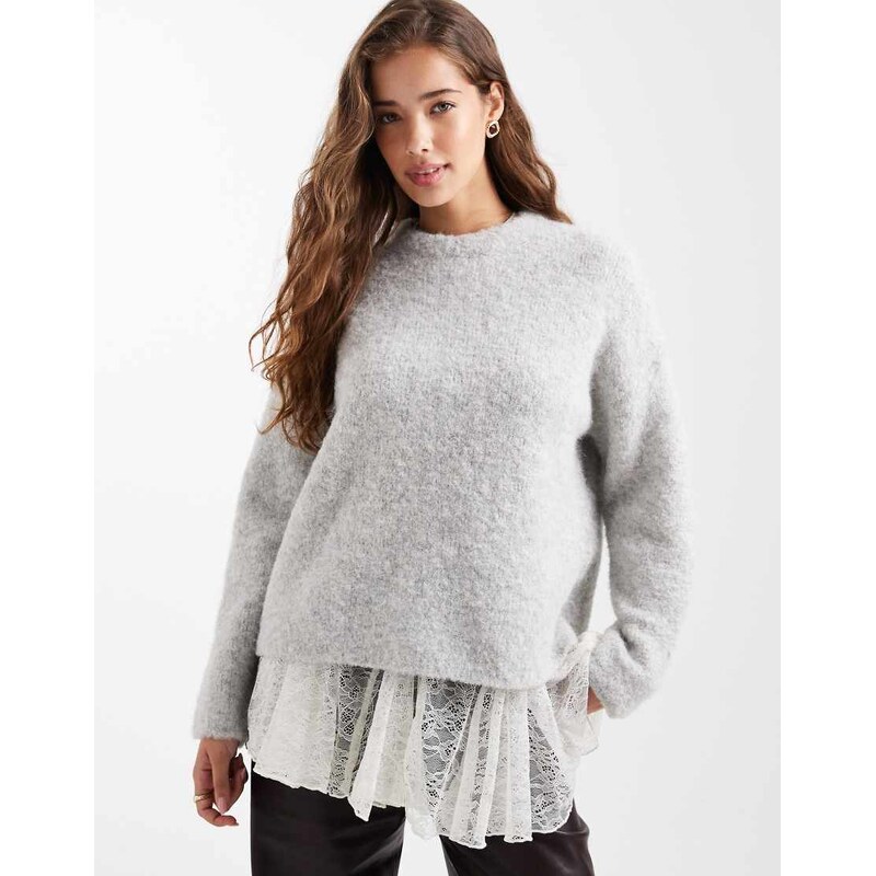 New Look chunky boucle oversized jumper in grey 109720963
