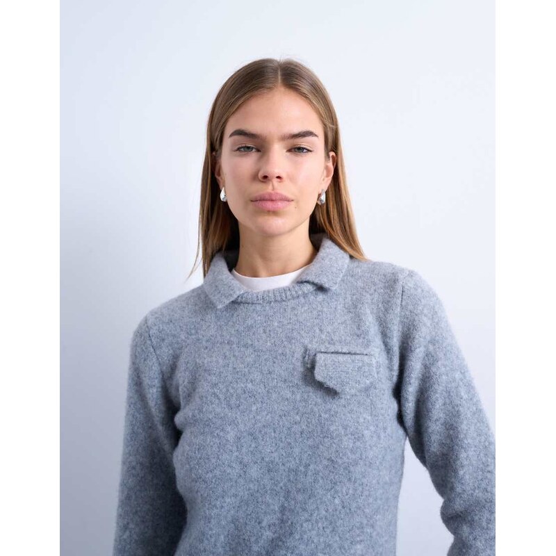 Topshop knitted collared long sleeved jumper-Grey 109635746
