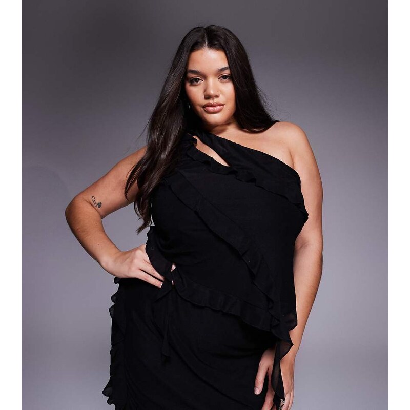 ASOS Curve ASOS DESIGN Curve co-ord mesh asymmetric ruffle top with 109635761