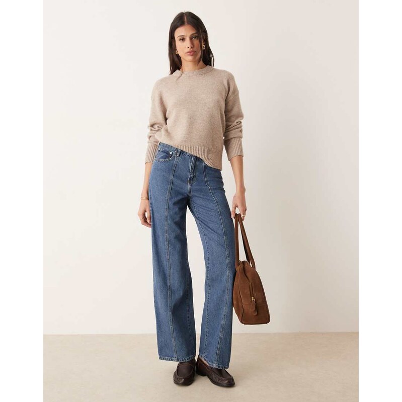 Gina Tricot Tall wide leg front seam detail jeans in midwash