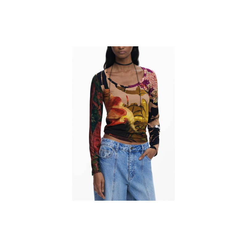 Desigual T Shirt Maniche Lunghe Donna Marrone Hnědá - S 109639687