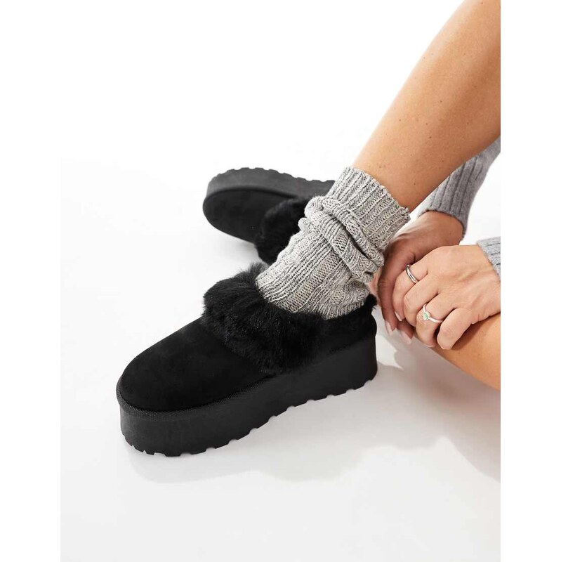 SEQWL faux fur flatform mules in black 115513438