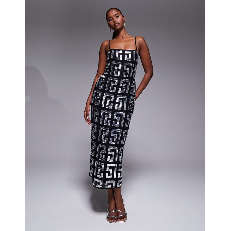 ASOS DESIGN embellished column midi dress in black
