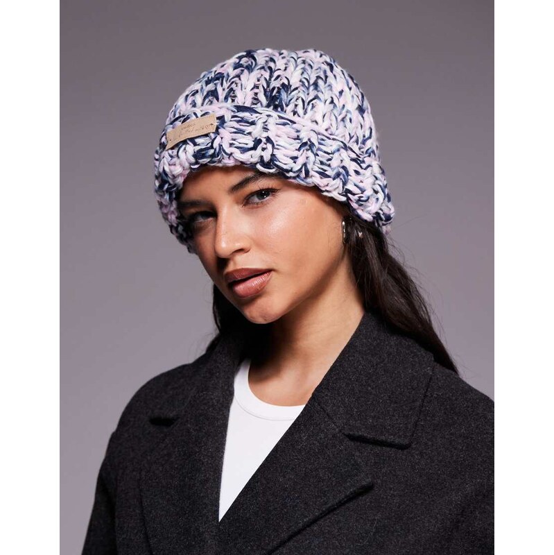 Kiwi & Co Love Note hand knitted chunky knit beanie in lilac marl 109653095