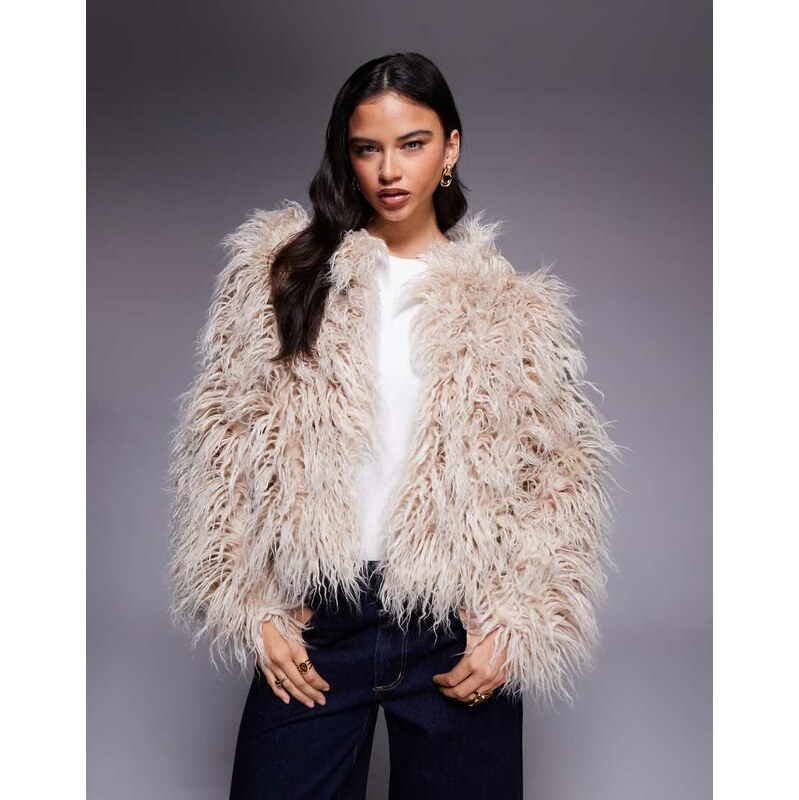 Kiwi & Co Esme faux mongolian fur jacket in oatmeal-Neutral