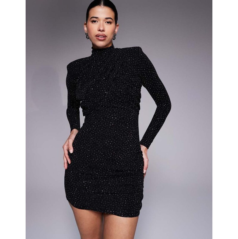 Ruched & Ready Im Her shoulder pad cross front sculpting glitter