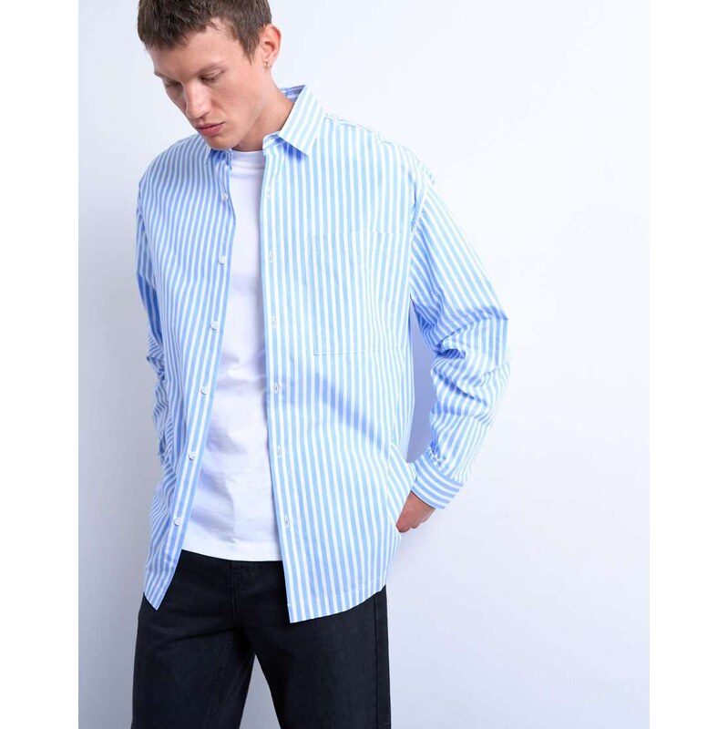 Topman oversized fit stripe shirt in blue