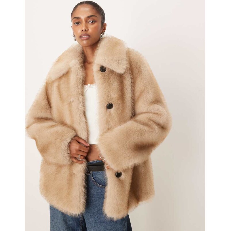 Mango faux fur jacket in light beige-Neutral 110062721