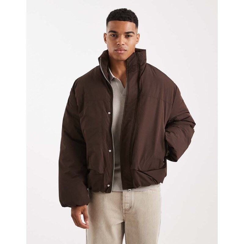 ONLY & SONS oversized ripstock puffer in brown