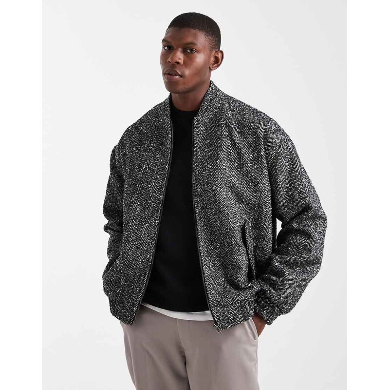 ASOS DESIGN bomber in herringbone-Black