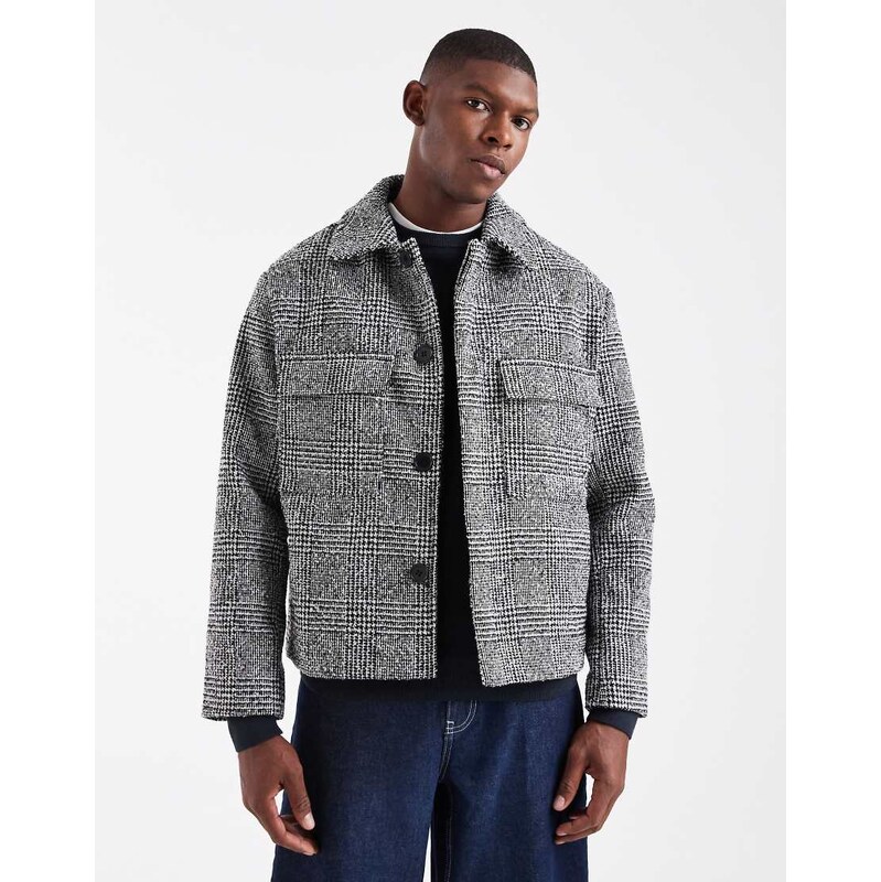 ONLY & SONS pocket detail short jacket in houndstooth-Black