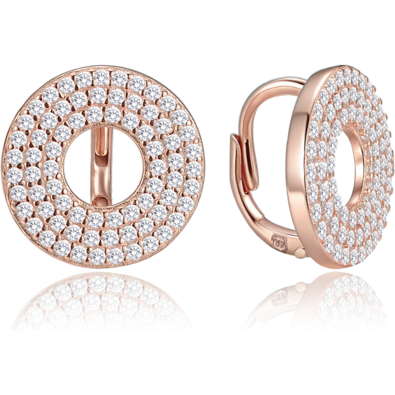 MINET Luxusní rose gold kruhové stříbrné náušnice s bílými