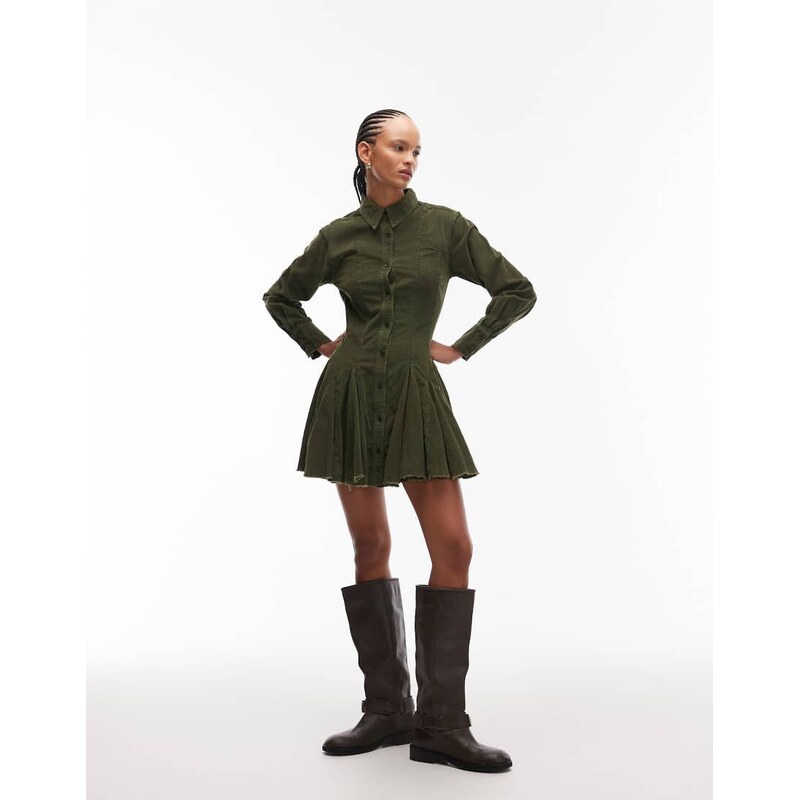 ASOS DESIGN cord shirt dress with nipped in waist and godets in