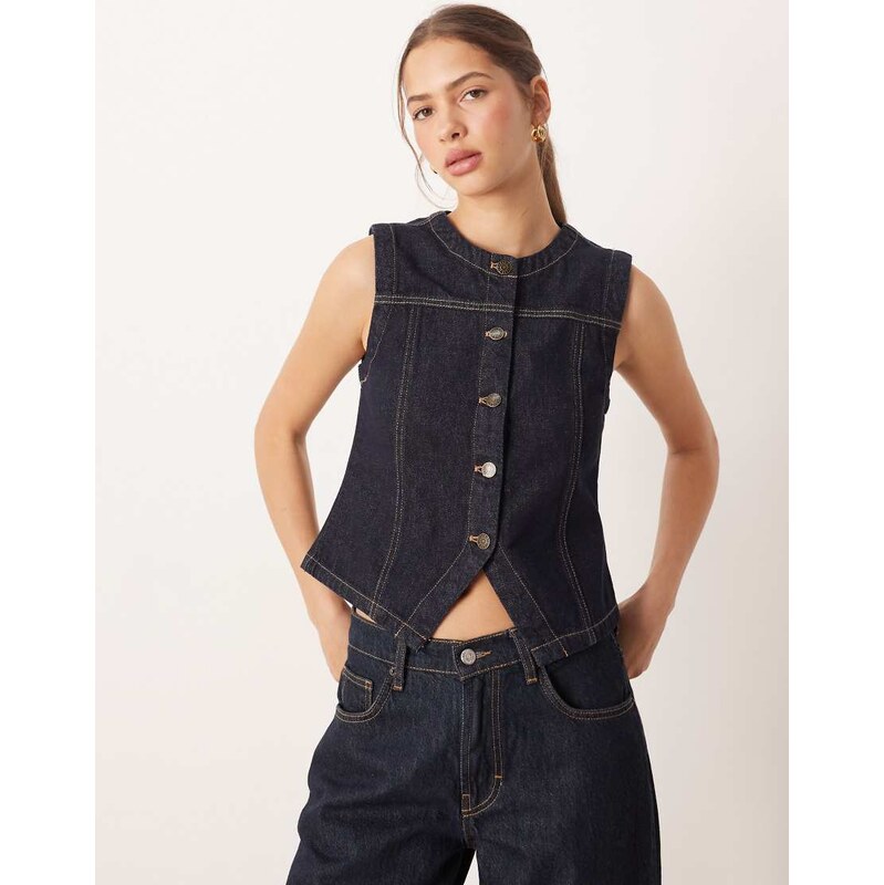JJXX denim waistcoat in dark blue-Navy