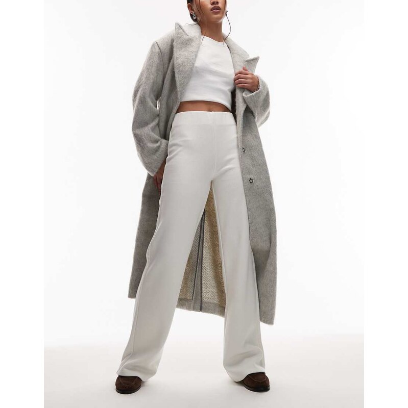 ASOS DESIGN Supersoft wide leg trouser in cream - WHITE