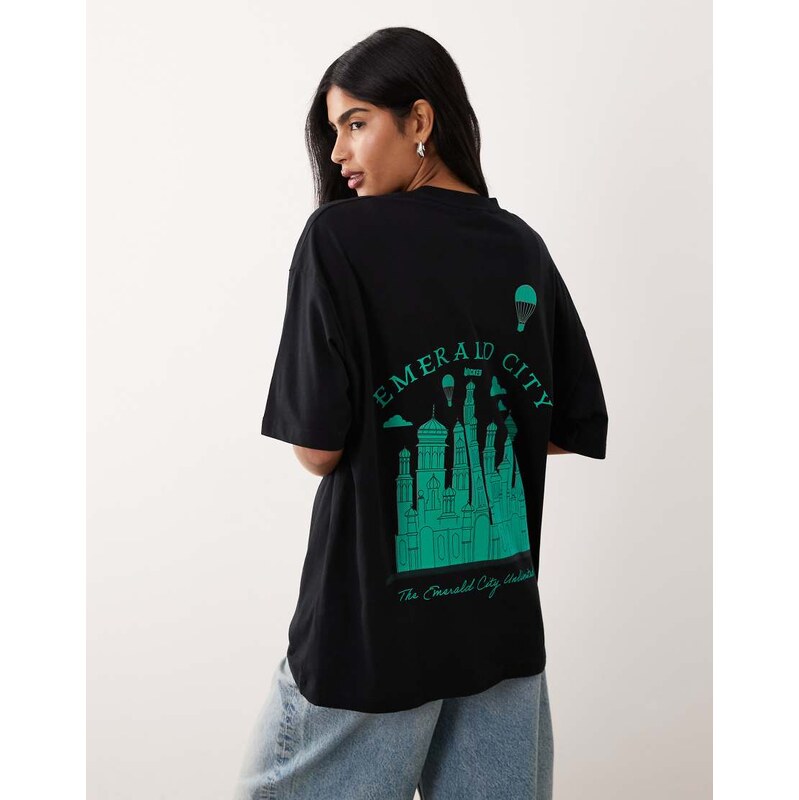 ASOS DESIGN oversized t-shirt with WICKED print in Black