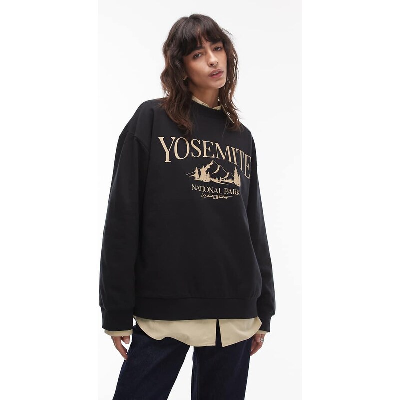 ASOS DESIGN oversized sweat with yosemite park graphic in black