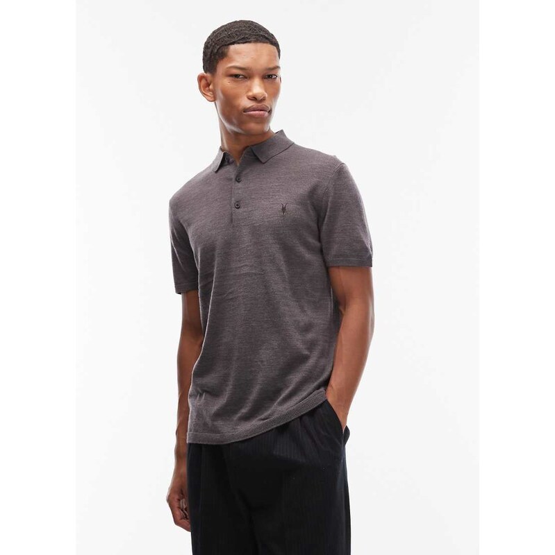 AllSaints Mode merino wool short sleeve logo polo shirt in