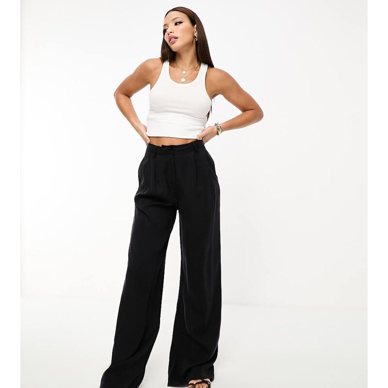 ASOS Tall ASOS DESIGN Tall casual wide leg trousers in black