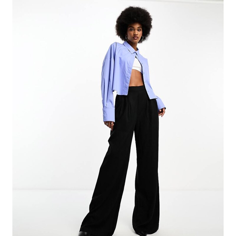 ASOS Tall ASOS DESIGN Tall clean front wide leg trousers in black 111081332