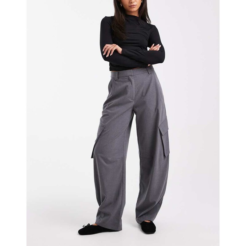 ASOS DESIGN tailored utility barrel trousers in charcoal-Grey